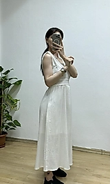 Örgü detaylı keten elbise